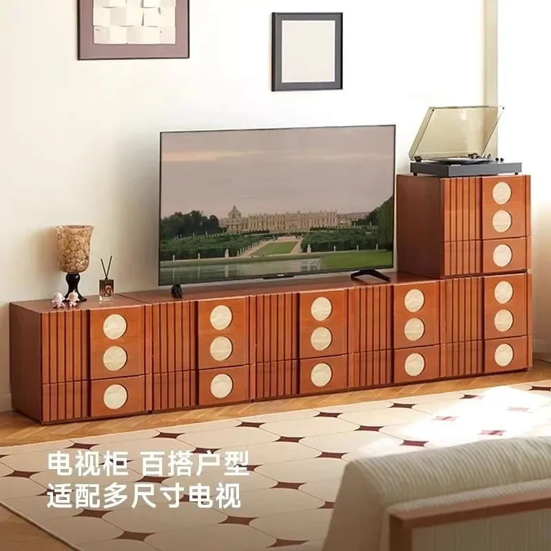 Retro Solid Wood Pine Polka Dot Modular Cabinet Bookcase Sideboard TV Stand Combination Storage Unit with Card Door Design