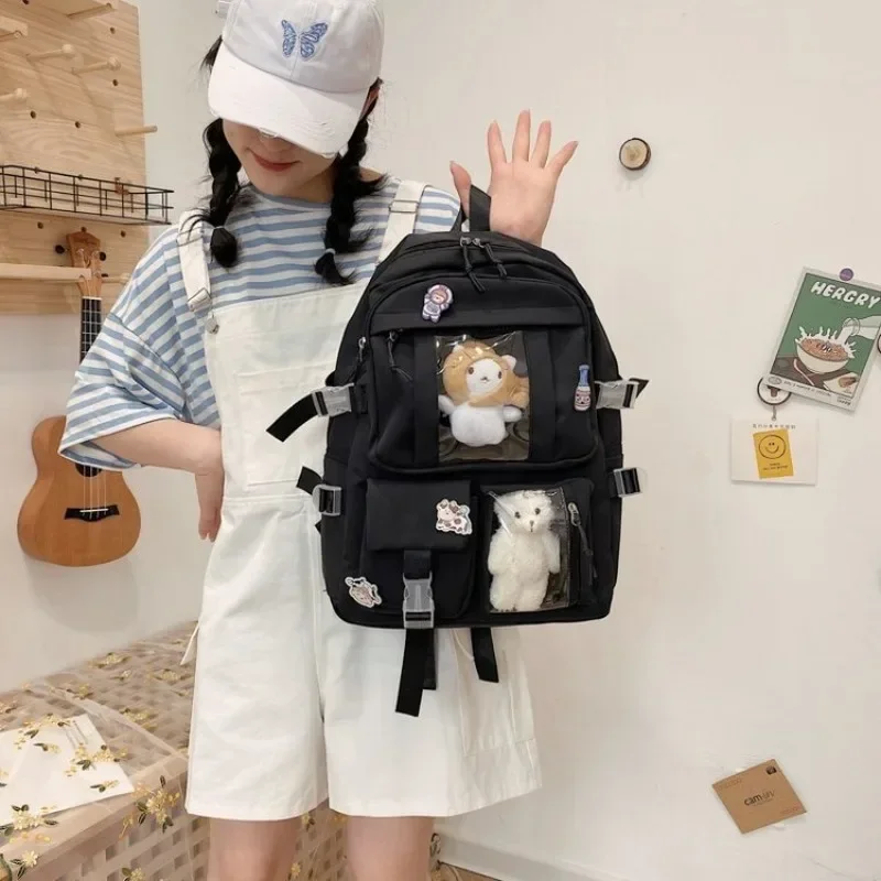 Large Capacity Backpack Korean Version Ins Harajuku Japanese Minimalist College Transparent Elementary School Student