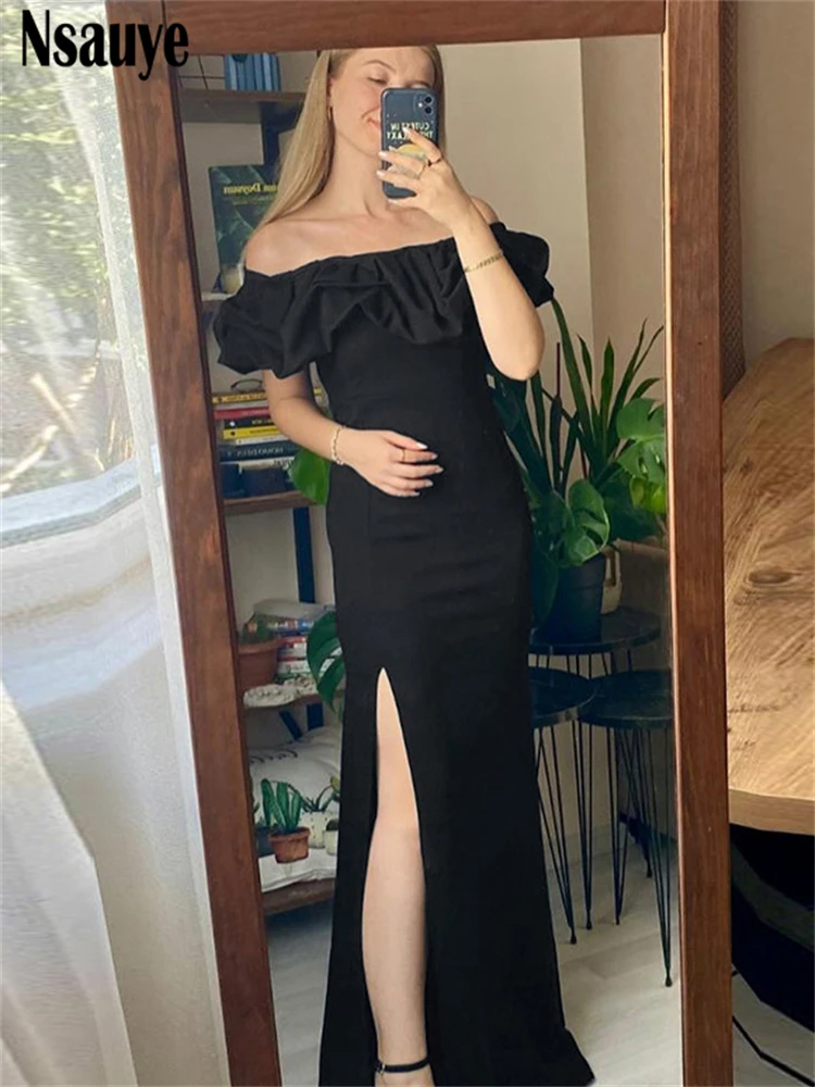 Nsauye Sexy Off Shoulder Sleeveless Ruched Prom Party Evening High Split Long Dresses Women Clothing Fashion Elegant Dress 2024