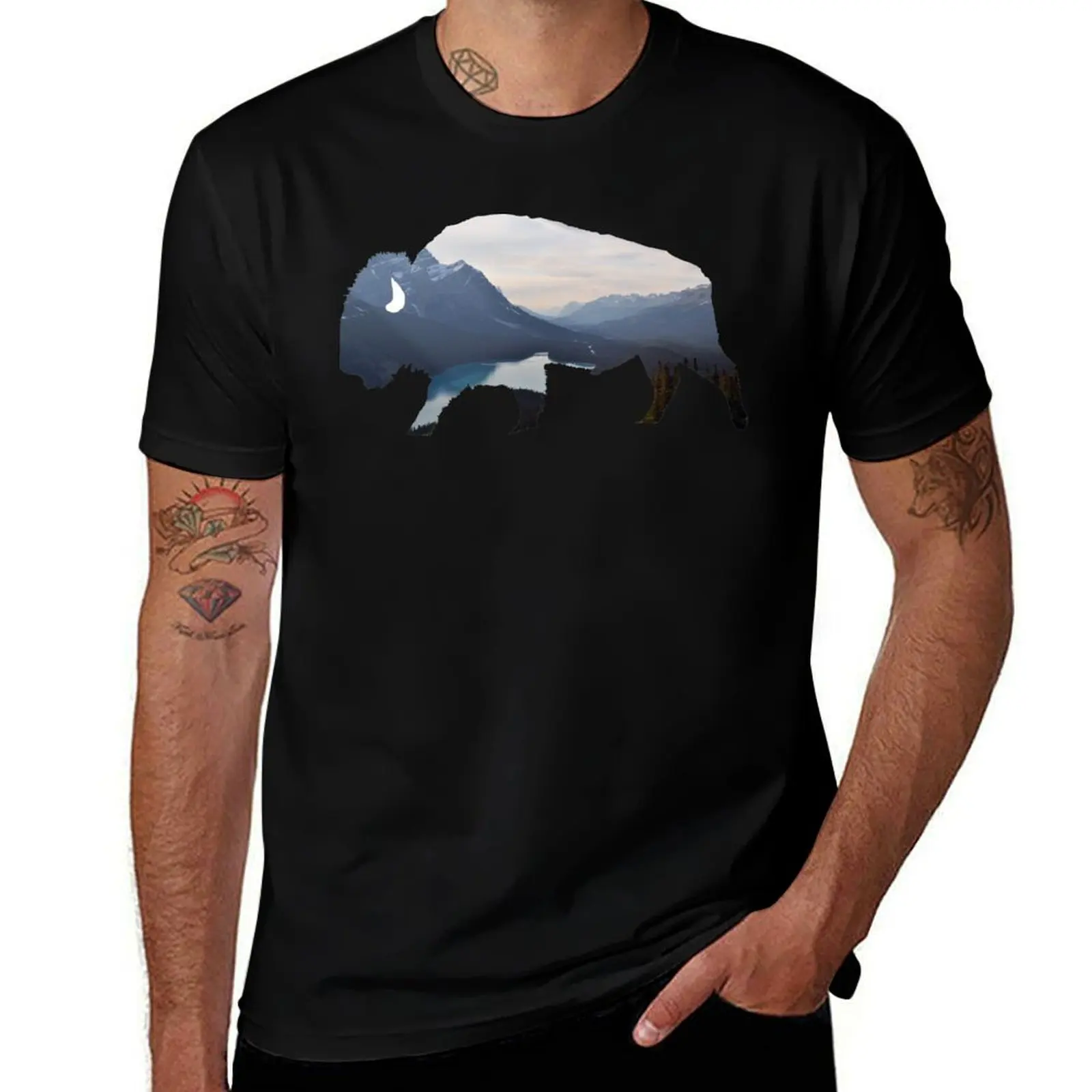 

Mountains in the Bison T-Shirt black cotton t-shirt plain for man package essential t shirt T-Shirt