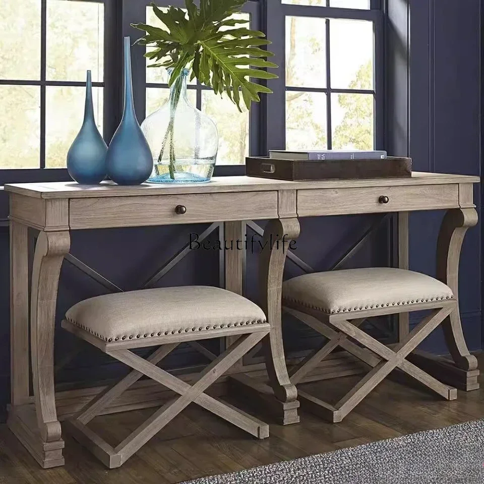 LJYNeoclassical Solid Wood Vintage Desk American Country Simple Double European Style Villa Office Desk