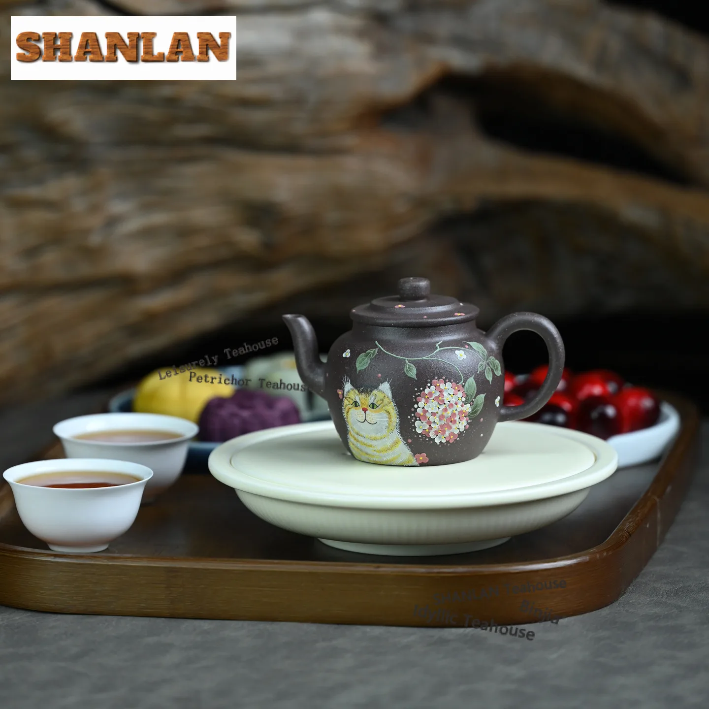 150 مللي رائعة ييشينغ الأرجواني الطين أباريق الشاي رسمت اليدوية القط قصر فانوس وعاء الخام خام الطين غلاية Zisha طقم شاي درينكوير #5