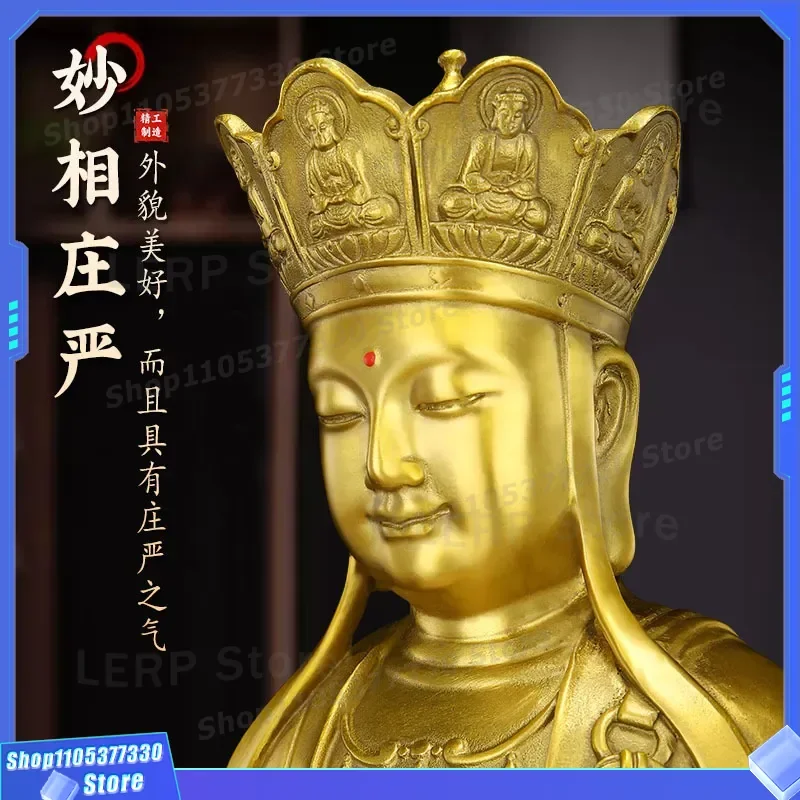 Bronze Jizo King Bodhisattva Statue Sitting on Lotus Base Saha Sansheng Buddha Ornament for Home Decoration Devotion Craft