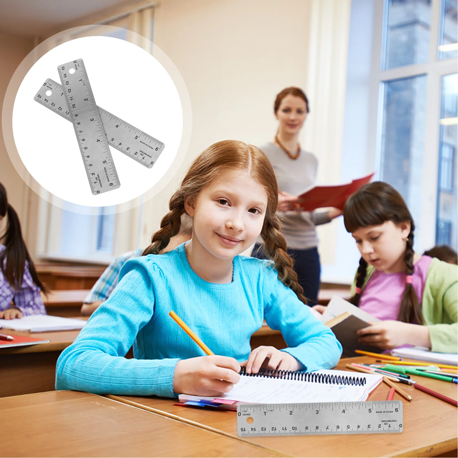 2 قطعة مساطر دعم الفلين الناعمة المهنية الفولاذ المقاوم للصدأ حواف مستقيمة أدوات قياس الدقة للتصميم الهندسي #1