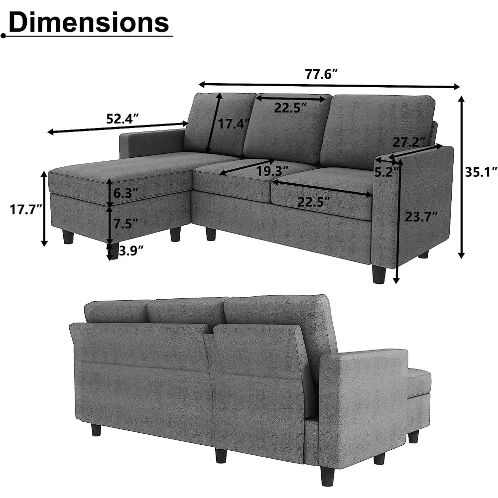 Modern Sofas for Living Room Furniture Convertible Sectional Sofa Sectional Couch for Small Space Apartment Grey Furnitures Home