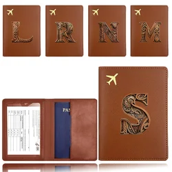 Passport Cover Protective Passport Case Passport Container Card Holder Credit Card Storage Organizer Wood Art Letter Pattern