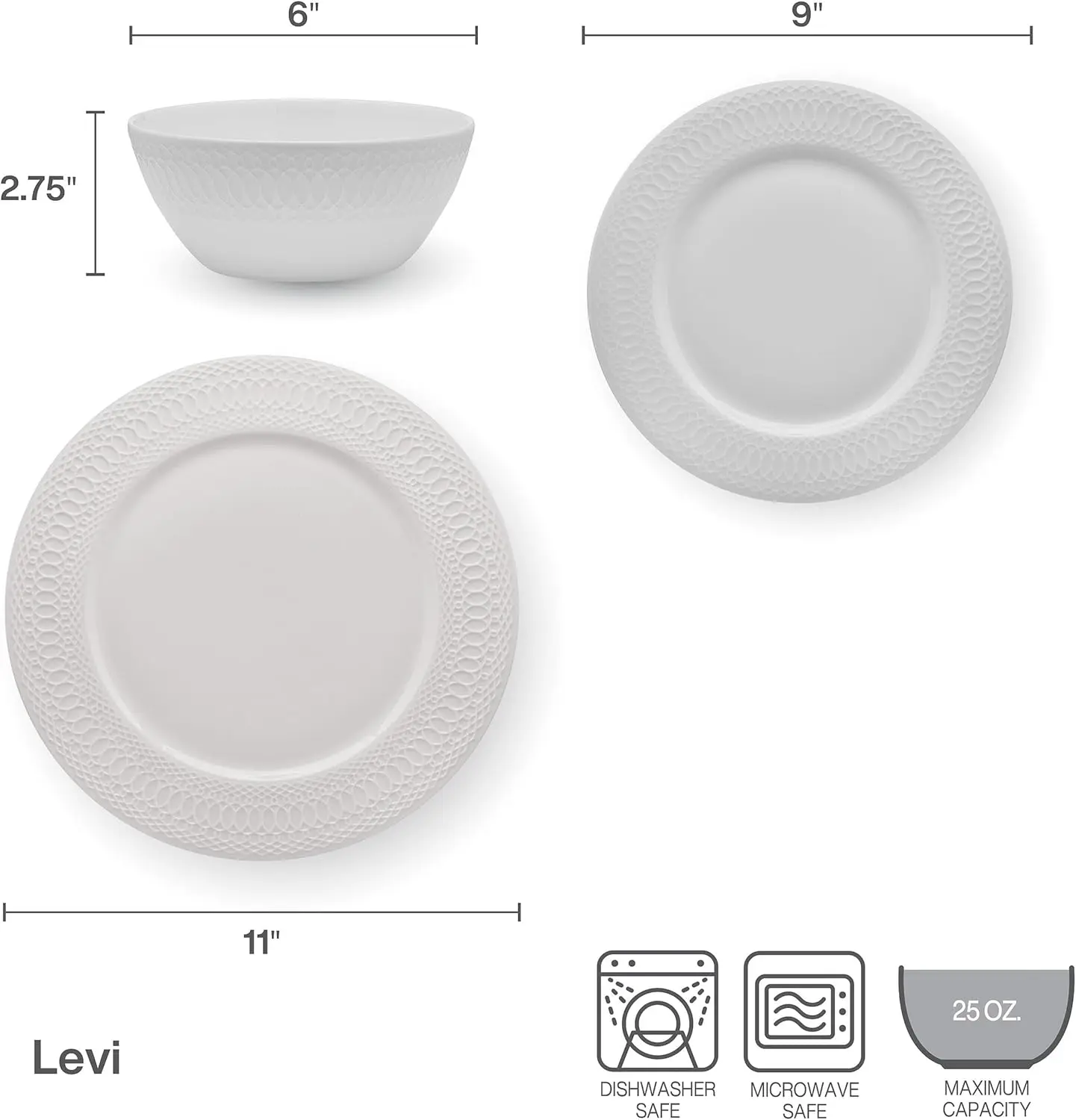 طقم أواني طعام Levi Bone China خفيف الوزن مقاوم للرقاقة مكون من 12 قطعة، خدمة لـ 4 أشخاص