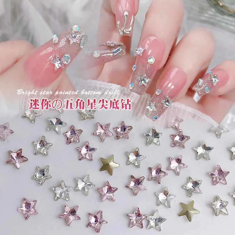 20PCS 5MM Pointed Bottom Glass Nail Art Star Charms Crystals Rhinestone Jewelry Accessories For Nails Decoration Supplies Tool