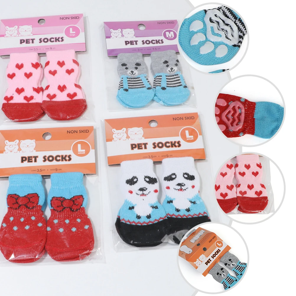

16 Pcs/8 Pet Non-slip Socks Supplies Footwear Rain Boots Care Hosiery Dog Cotton Warm Accessories Cleanliness