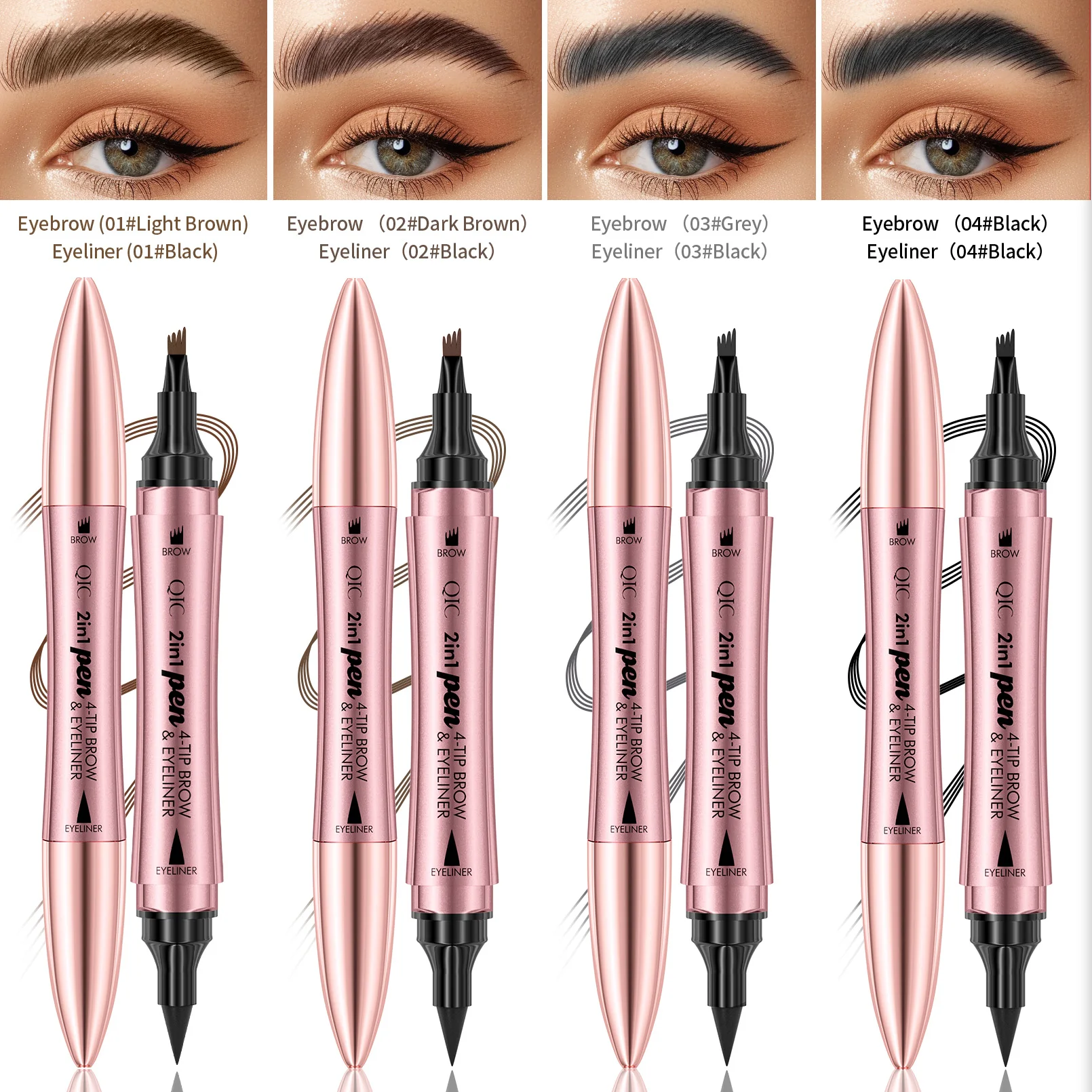 4 Colors 1pc Eyebrow Pen Waterproof 4 Split Tip Eyebrows Pen Eyebrow Tattoo Pen Waterproof Liquid Black Eyebrow Makeup Pencil
