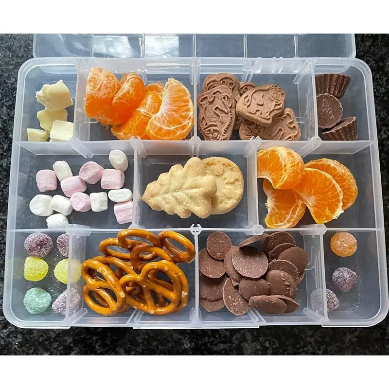 Snack Box With Compartments, 2 PCS Snackle Box Trays with 18 Removable Grids Compartments, Clear Multi Stackable Plastic Organiz