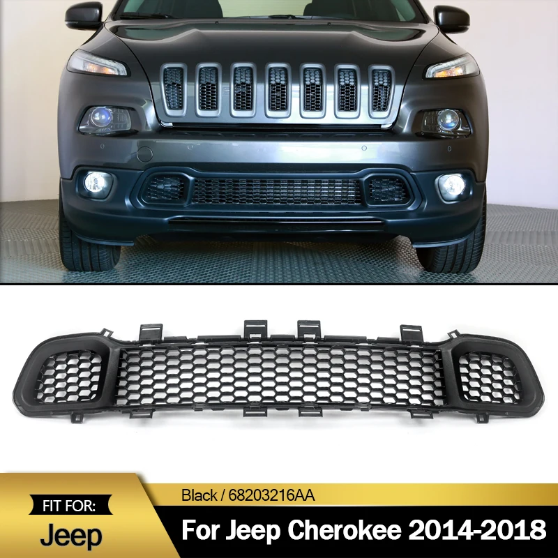 

SAIQINGSP ABS Plastic Grille Assembly For 2014-2018 Jeep Cherokee Front Bumper Lower Mesh Grill 68203216AA Modification Body Kit