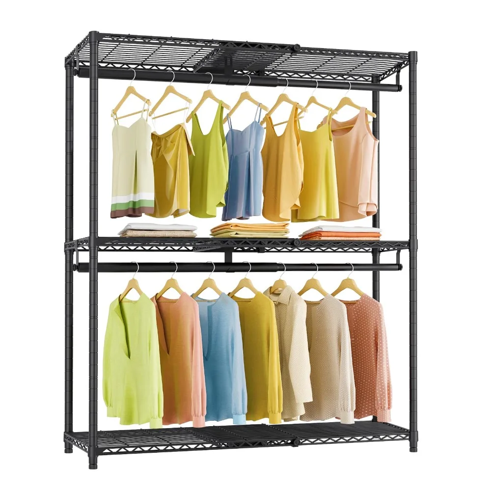 X1 Plus Expandable Heavy Duty Clothes Rack, Clothes Organizer Black | Reach-in Closet System with Adjustable Shelves &