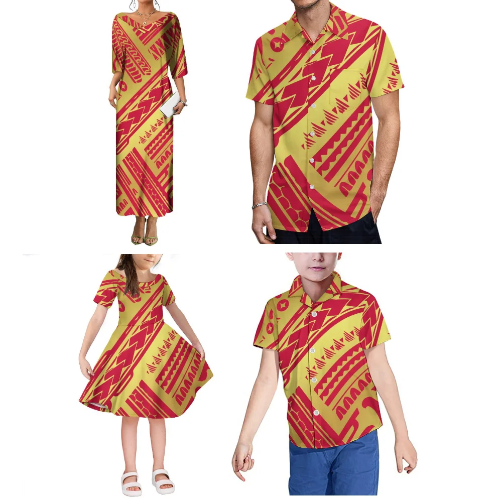 Summer Loose Long Women'S Dress For Casual Travel, Polynesian Family Wear, Men'S Shirt, Retro Casual Custom-Made Clothing