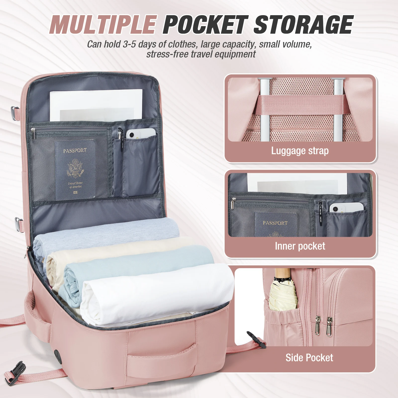 حقيبة ظهر للسفر على شكل طائرة مقاس 40 × 30 × 20، حقيبة ظهر بمقصورة Wizzair مقاس 40 × 30 × 20 حقائب كمبيوتر محمول للرجال والنساء مقاس 15.6 بوصة #3