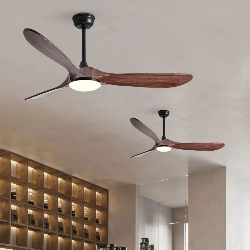 American solid wood retro ceiling fan, Nordic living room, dining room, remote control, industrial variable frequency fan with l