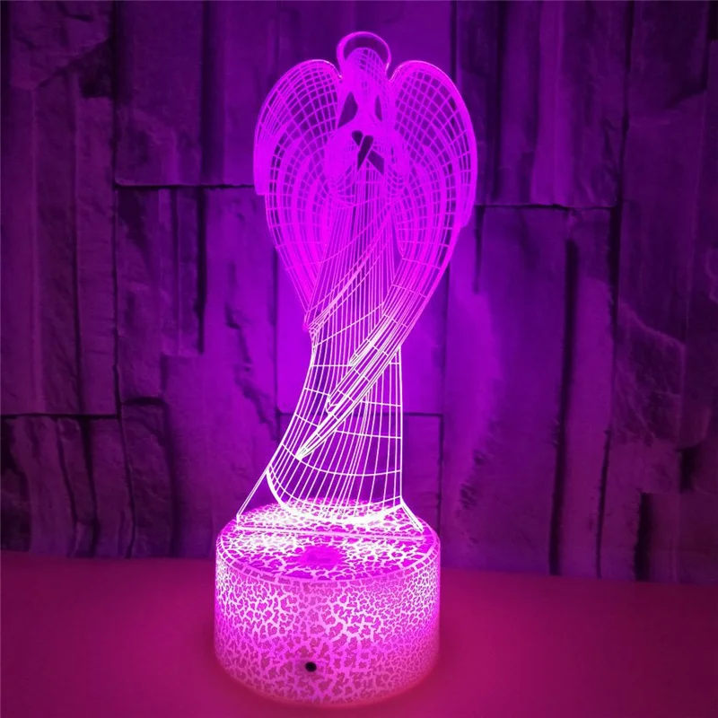 NIghdn acrilico luce notturna angelo 3d Illusion lampada camera da letto comodino luce notturna lampada da tavolo a Led regali per ragazze festa di compleanno