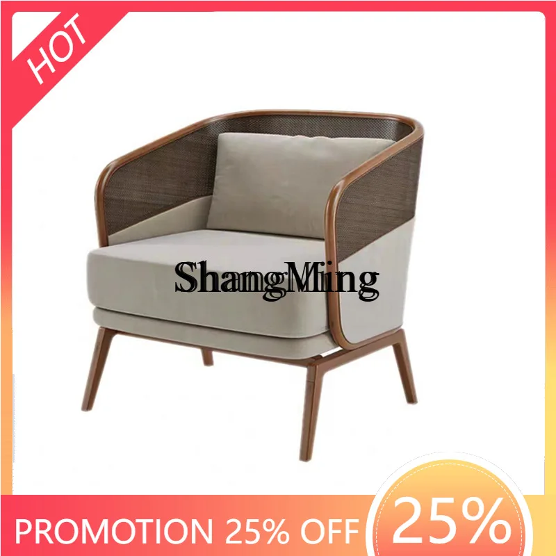 

FG new Chinese-style solid wood single chair courtyard home living room rattan sofa chair