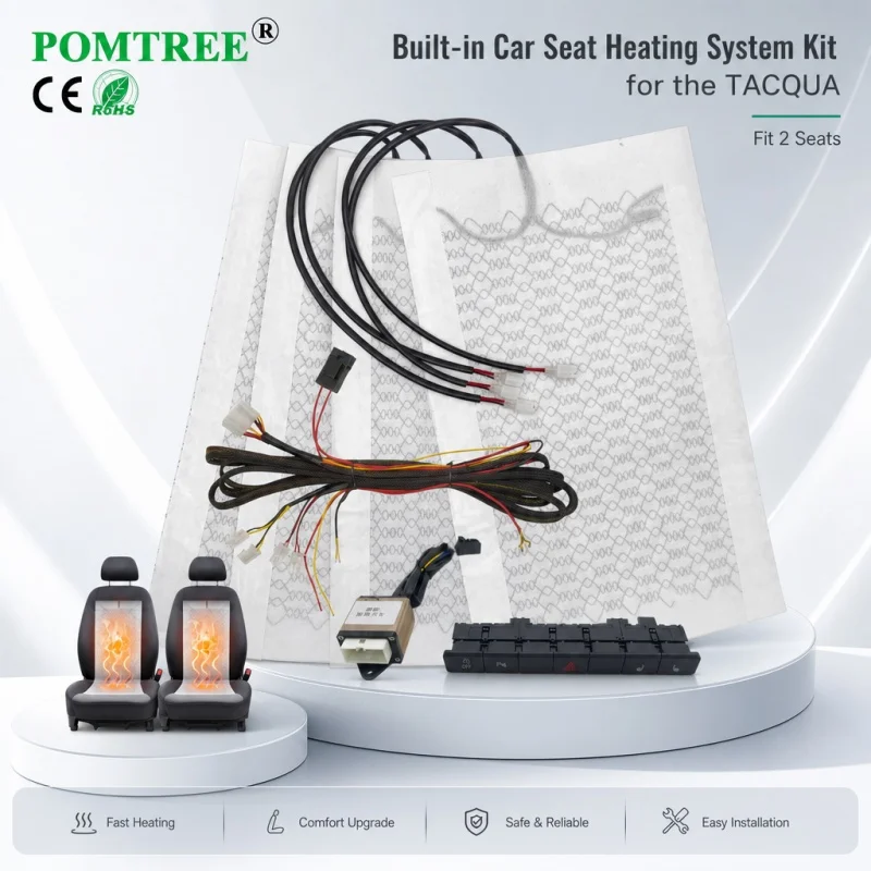 DC 12V Built-in Car Seat Heating System Kit Fit Volkswagen TACQUA Models,Carbon Fiber Heater Pads And Switch Kit,Fit 2 Seats