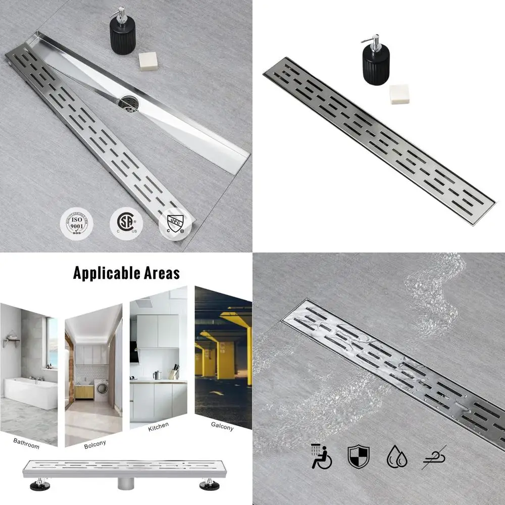 

36 High-Flow Linear Shower Drain with Removable Grate, Brushed 304 Stainless Steel, Hair Strainer & Adjustable Feet