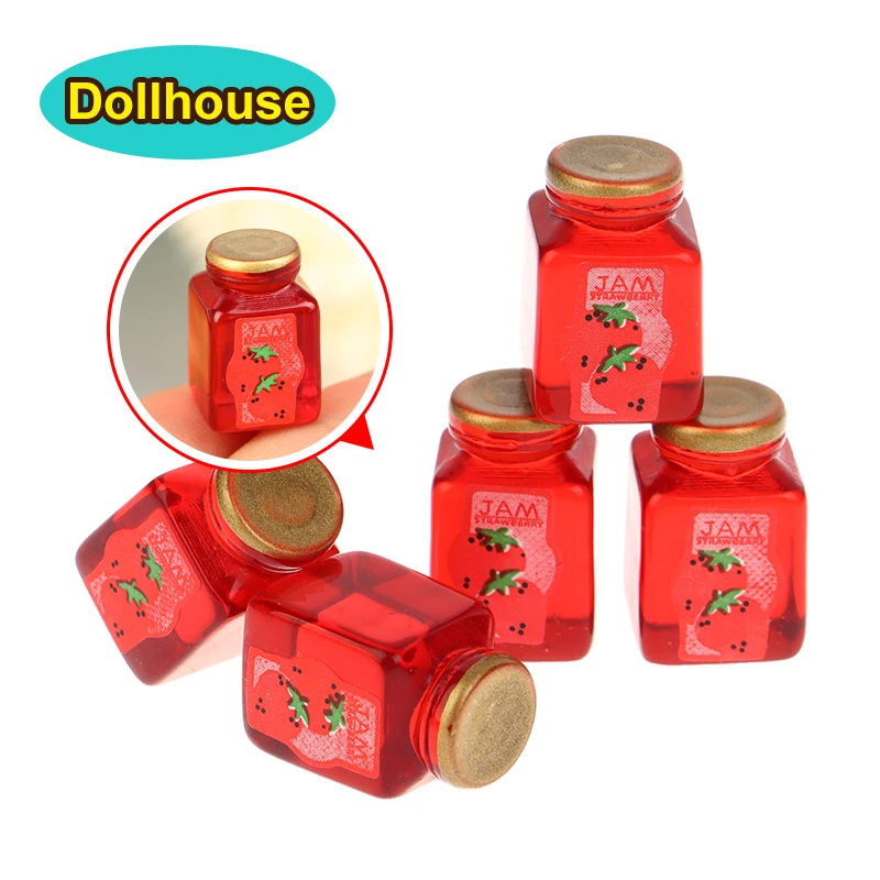 5 pçs 1/12 casa de bonecas molho de morango jam jar casa de bonecas em miniatura cozinha acessórios de comida casa de bonecas decorações brinquedos