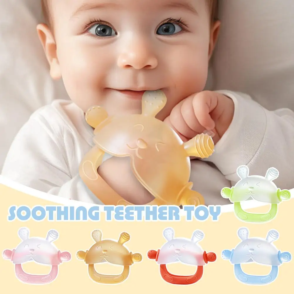 Bebê mordedor coelho líquido silicone mascar brinquedo de grau alimentício calmante dentição conjunto mão fervido chupeta segura para bebês 10cm i9w2