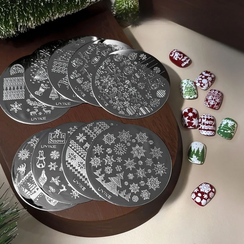 9Pcs/Set Christmas Nail Stamping Plates Winter Snowflake Elk Xmas Tree Pattern Nail Salon DIY Manicure Transfer Tools
