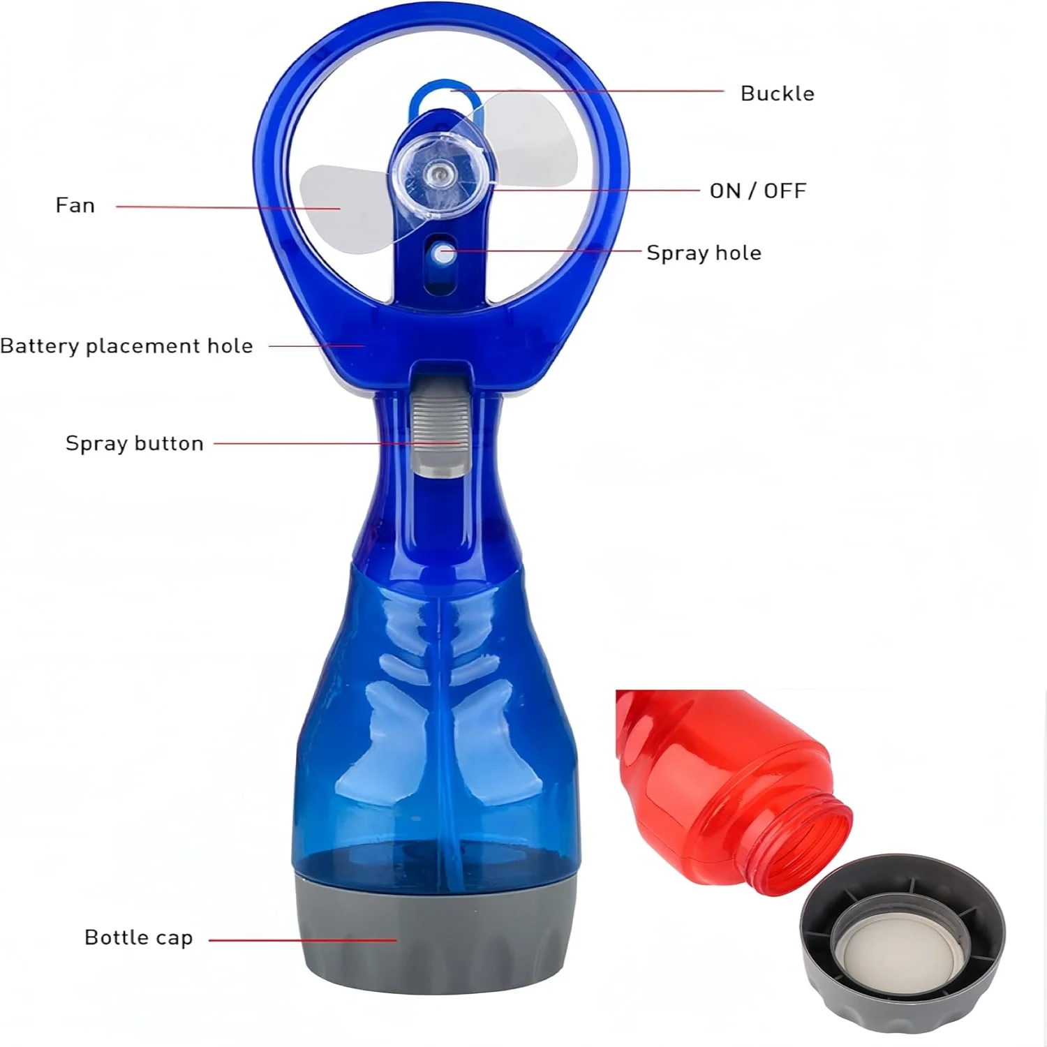 распылительный вентилятор, бутылки, распылитель тумана, портативный вентилятор, персональный тихий вентилятор для улицы, 2 сухих батарей типа АА, питание от/черный