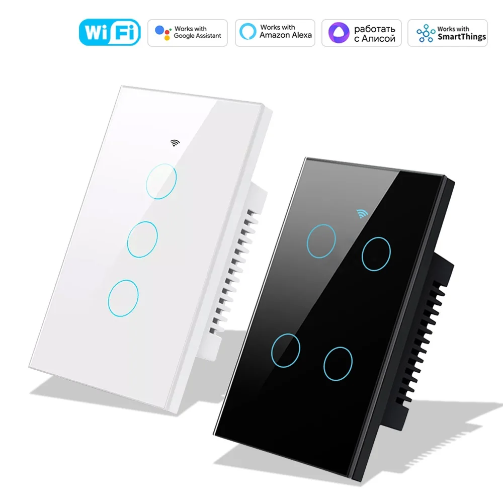 Smart Life Wifi+Bluetooth Touch Light Wall Switch US Touch Panel Switches No Neutral Wire& Neutral Wire Alexa Google Home