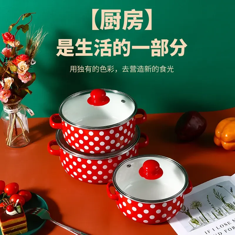 

Enamel Stock Pot for Household Use Cookware Heated by Induction Cooker Enamel Soup Pot for Cooking Noodles and Soup Pot