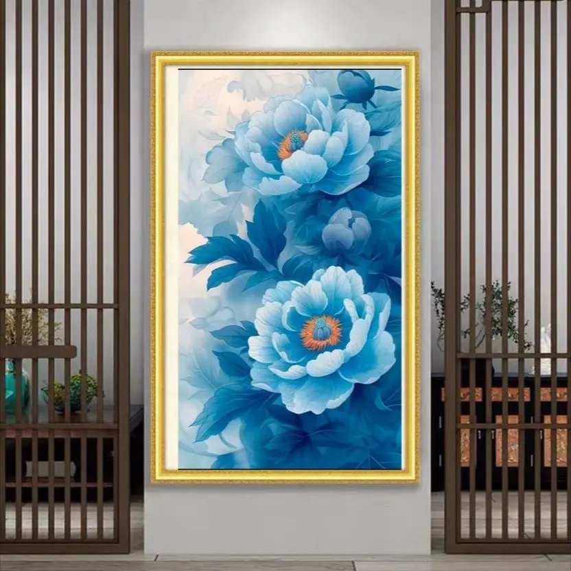 

Handmade cross stitch finished products are fragrant cloisonne peony living room porch vertical version flowers new Chinese