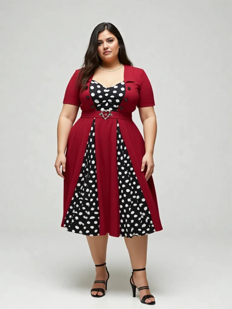 ROSEGAL Plus Size Donna Anni '50 Abiti vintage retrò Polka Dot Bottoni finti Fibbia a cuore Increspato Abito da cocktail rockabilly