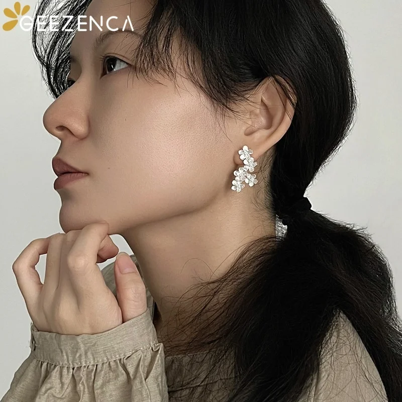 GEEZENCA نحى مجوهرات 925 فضة ثلاثية الأبعاد قرط صغير زهري المرأة لذيذ مصمم العصرية بيان القرط هدية حفلة