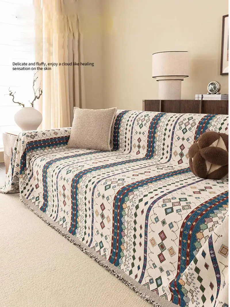 Boho Chenille Jacquard Sofabezug Ganzjahres-Universal Komfortabler Rutschfester All-Inclusive Sofabezug Multifunktionale Decken – Detail 5