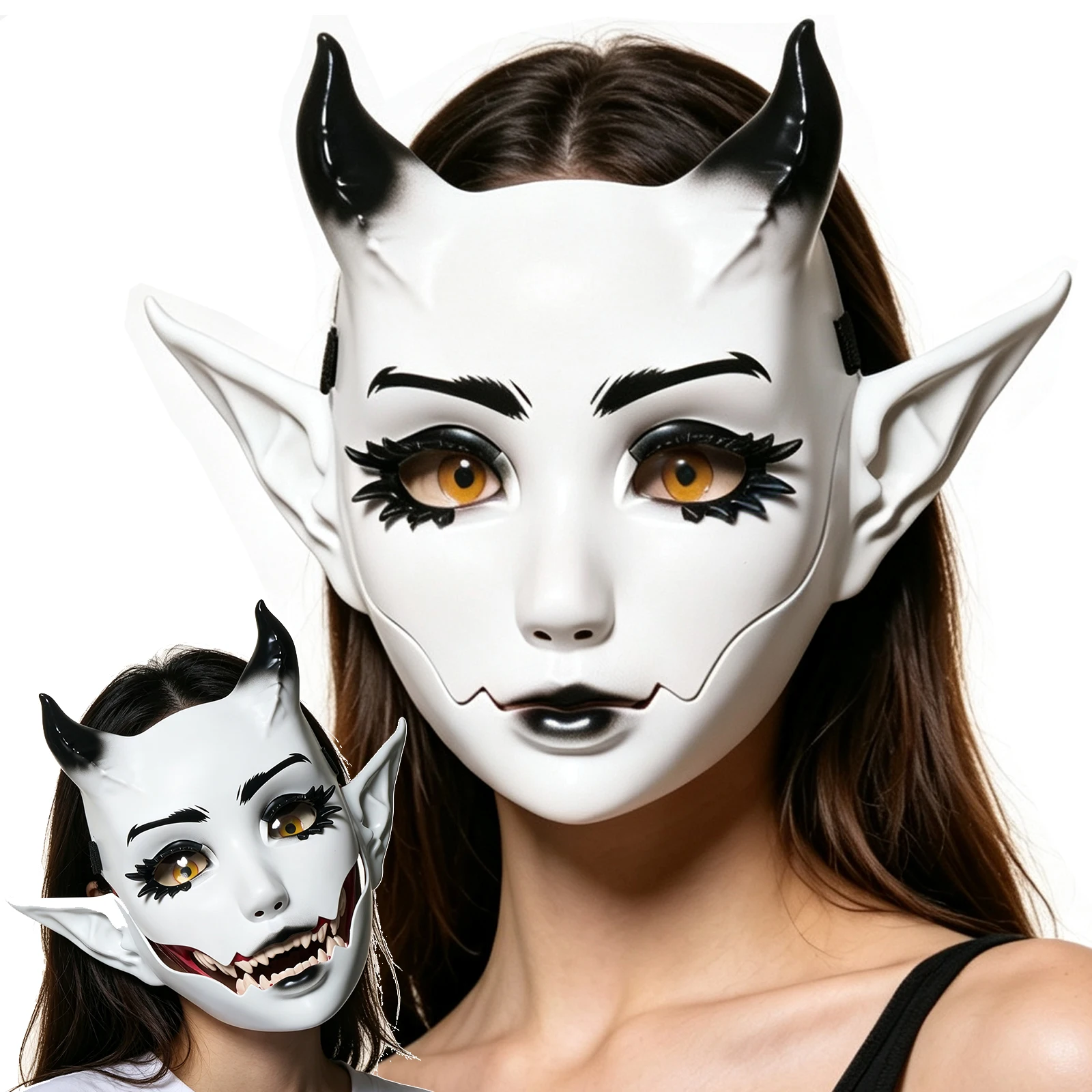 JAUPTO 7-Farbige Hornige Maske mit Beweglichem Kiefer und Offenem Mund, Fantasy-Kreatur-Maske für Halloween-Kostüme, Partys und Festivals, Gesichtsbedeckung für Erwachsene – Detail 6