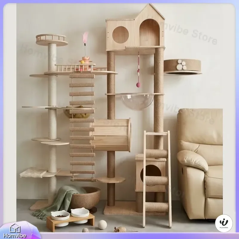 Large Cat Tree Tower with Scratching Post Sisal Rope Condo Furniture for Indoor Cats Multi Level Activity Center with Hanging