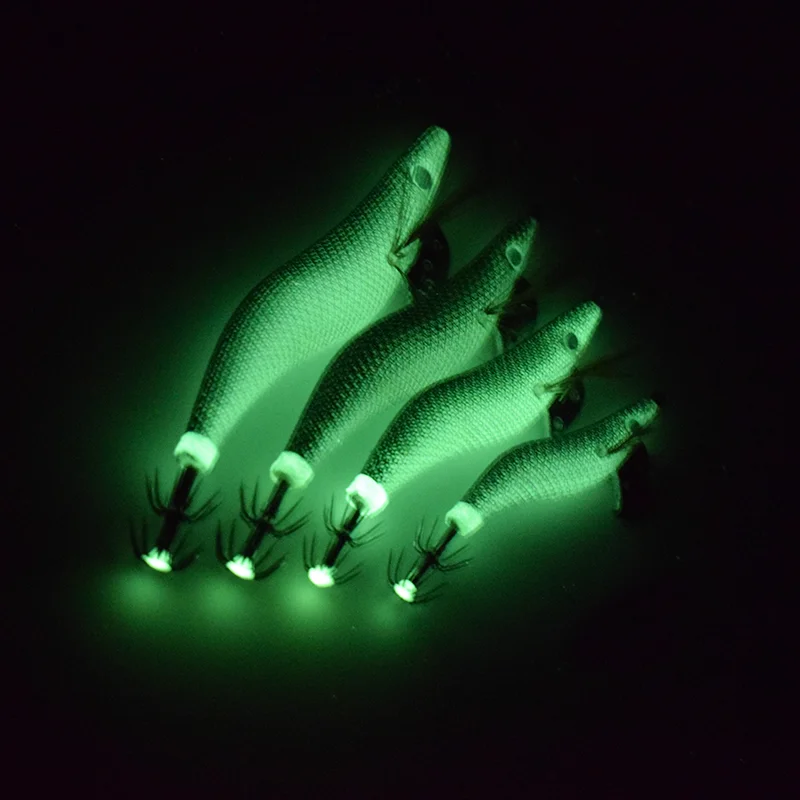 1 Stück Leuchtender Holz-Garnelenhaken Fluoreszierender Angelköder Nachgeahmter Raketen-Tintenfisch Verstärkter Haken Angelzubehör – Detail 7