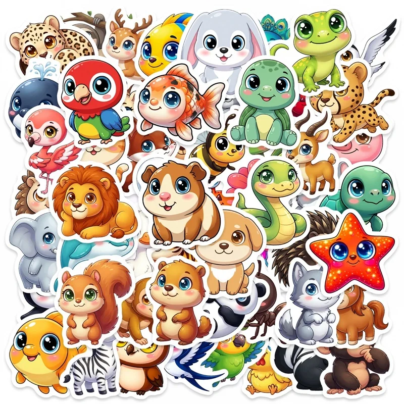 

50PCS Cartoon Bright Eyed Animals PVC Sticker Aesthetic Colored DIY Sticky Decoration Scrapbooking Hand Accounting Supplies