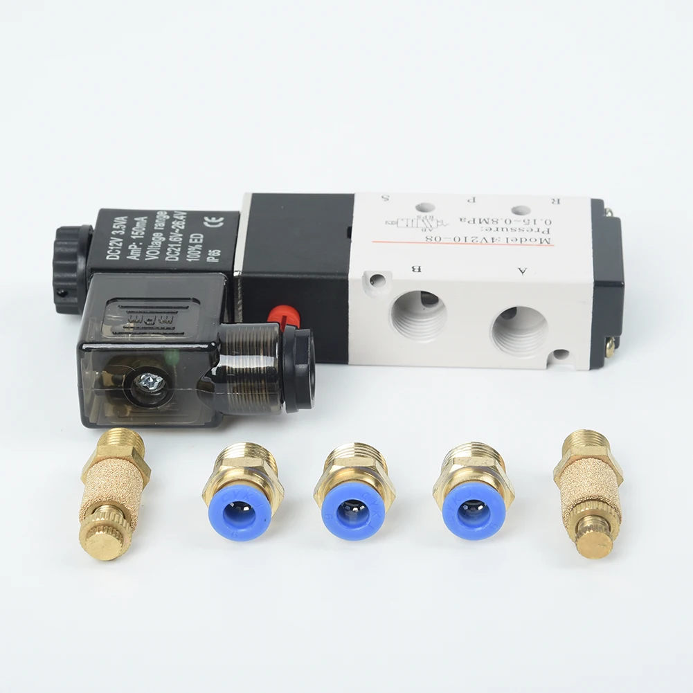 ​​1set Solenoid Valve Connectors With Mufflers Accessories Kit 4V210-08 DC 12V Solenoid Pneumatic Valve Connector Spare Parts