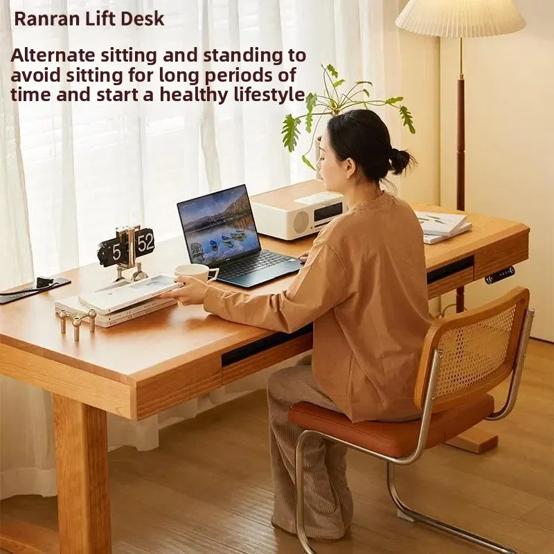 Solid Wood Electric Standing Desk Cherry Wood Double Office Desk With DrawersX15