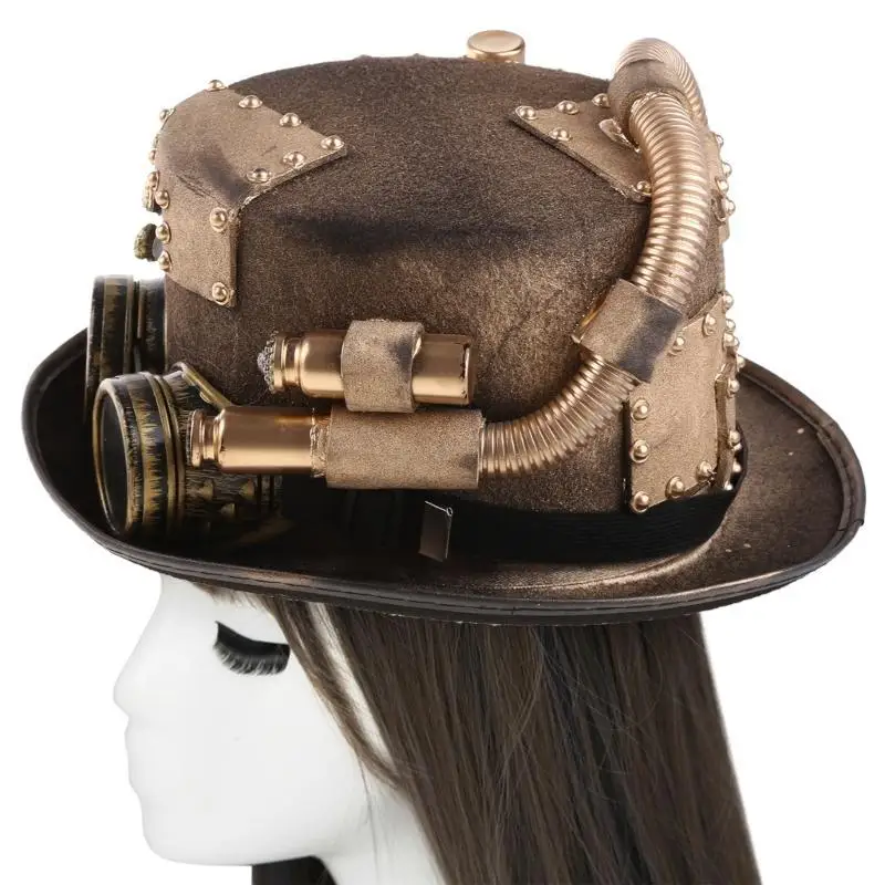 652f Steampunk Men Hat with Goggles Gay Top Hat Hat Gothic Steampunk Top Hat For Men Non-Slip Hat Carnival Nightclub