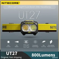 NITECORE-UT27 Farol de feixe duplo, 800lumens, USB recarregável, ampla gama, alimentação dupla, holofote