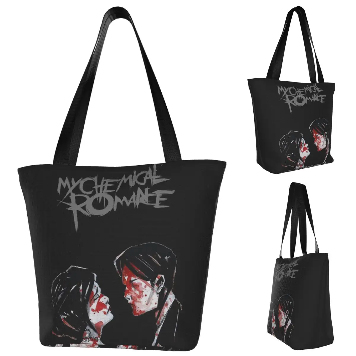 

My Chemical Romance Shopping Tote Bag Canvas Large Capacity Shoulder Bags Shopper Grocery Handbag for Women