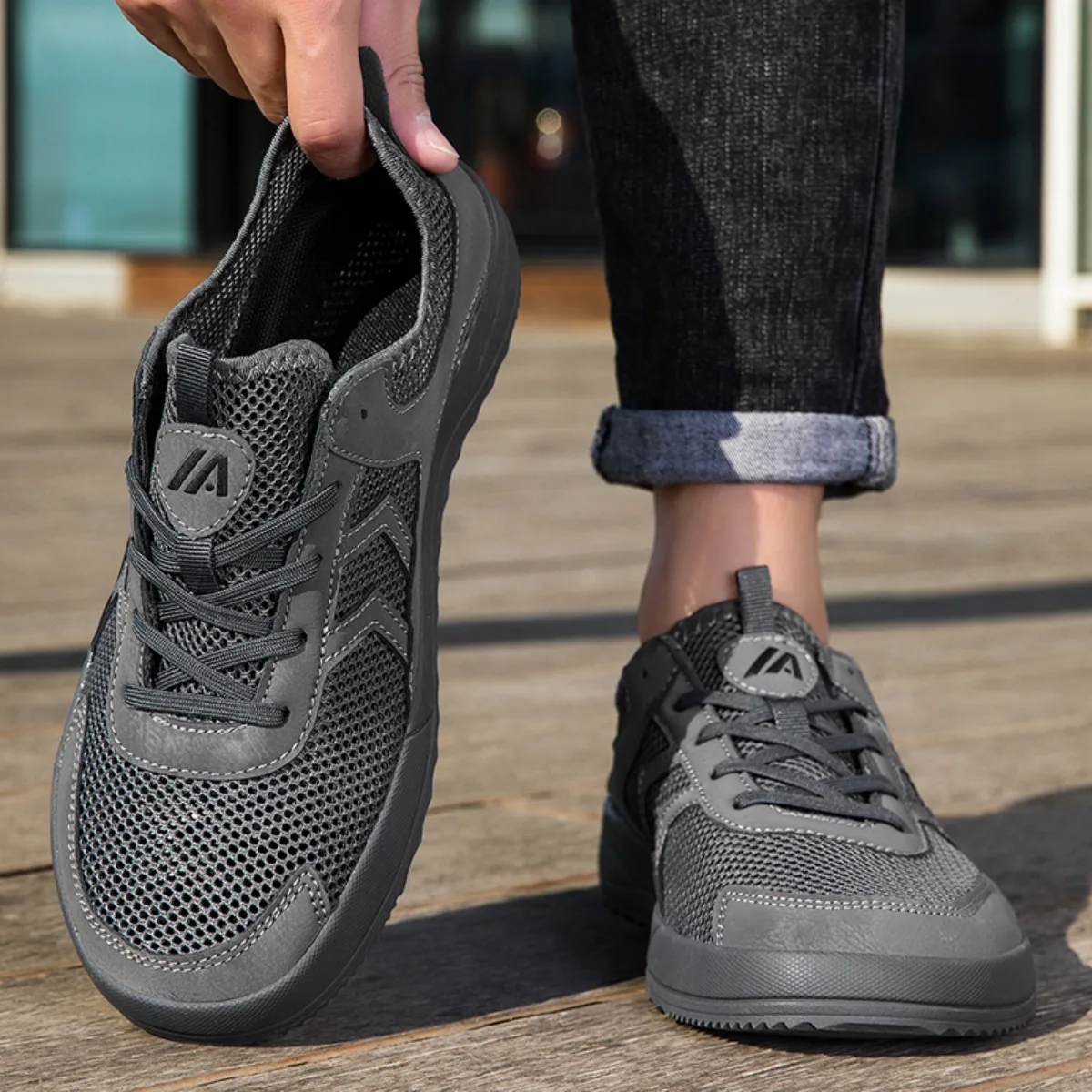 

Minimalist Wide Toe Sneakers Breathable Lightweight Artificial Leather Lace-Up Shoes for Running & Daily Walking Comfortable