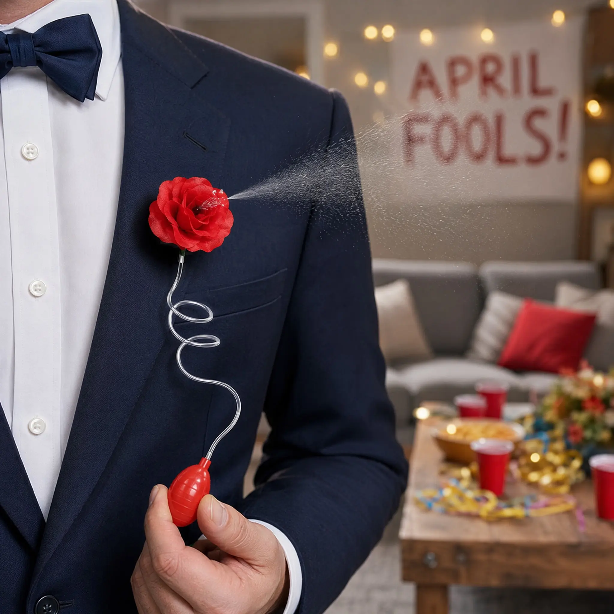 4Pcs Realistic Water-Squirting Red Rose Prank Flowers for April Fools, Halloween & Party Fun