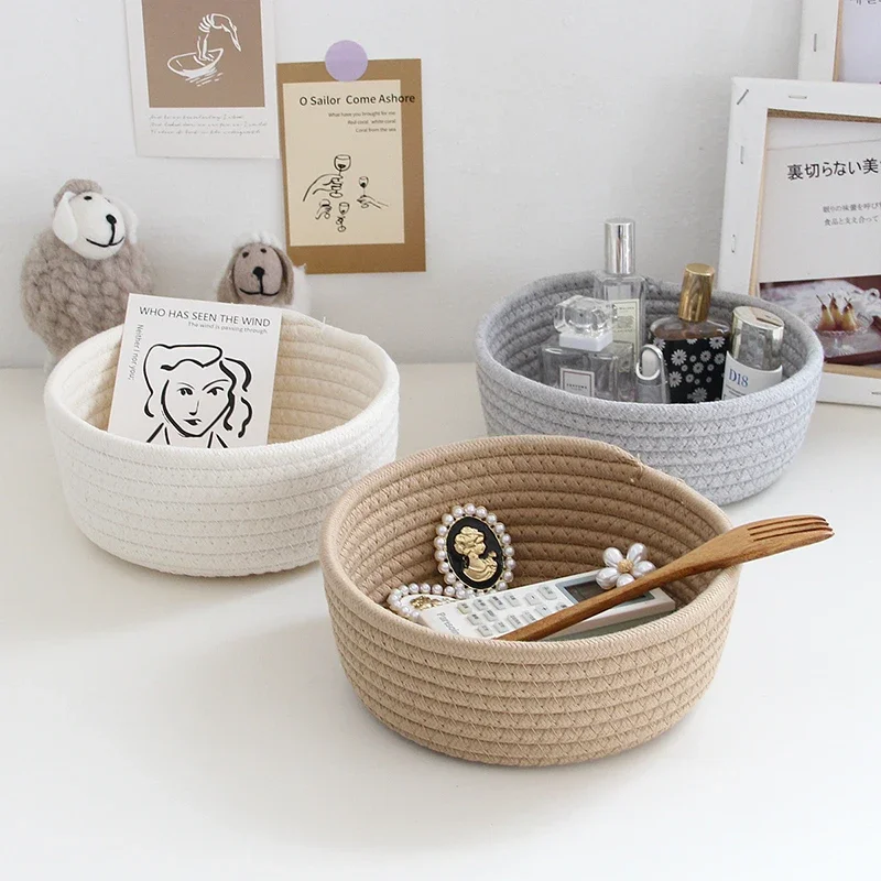 Simple Large Storage Basket Woven Household Sundries Arrange Organizer Women Bedroom Necessary Cosmetics Deposit Sorting Items