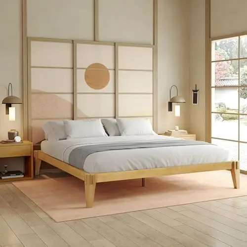 14” King Bed Frame - Solid Wood Platform Bed - Japanese Joinery Bed Frame - Wood Slat Support - No Box Spring Needed