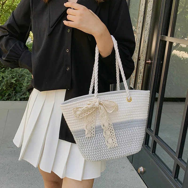 Woven Large Capacity Fashion Scarf Handbag 2024 Summer Gentle Temperament Shoulder Underarm Bag Western Style Tote Bag