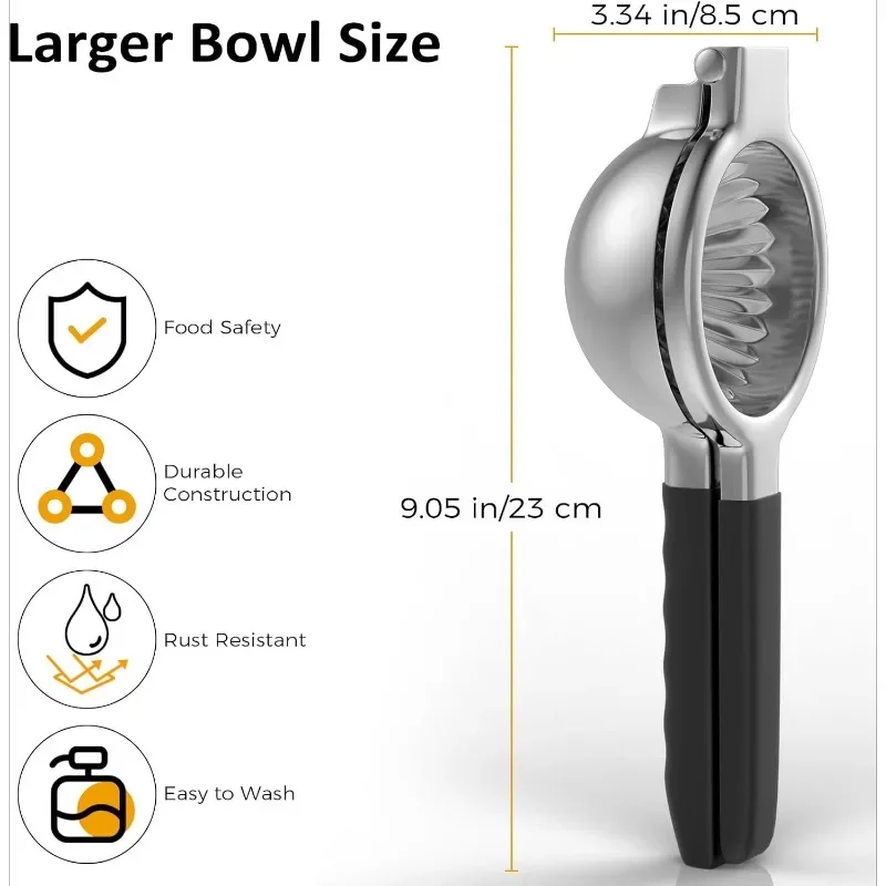 Stainless Steel Lemon Squeezer - Metal Citrus Juicer - Lime Lemon and Fruit Juicer with Silicone Handle