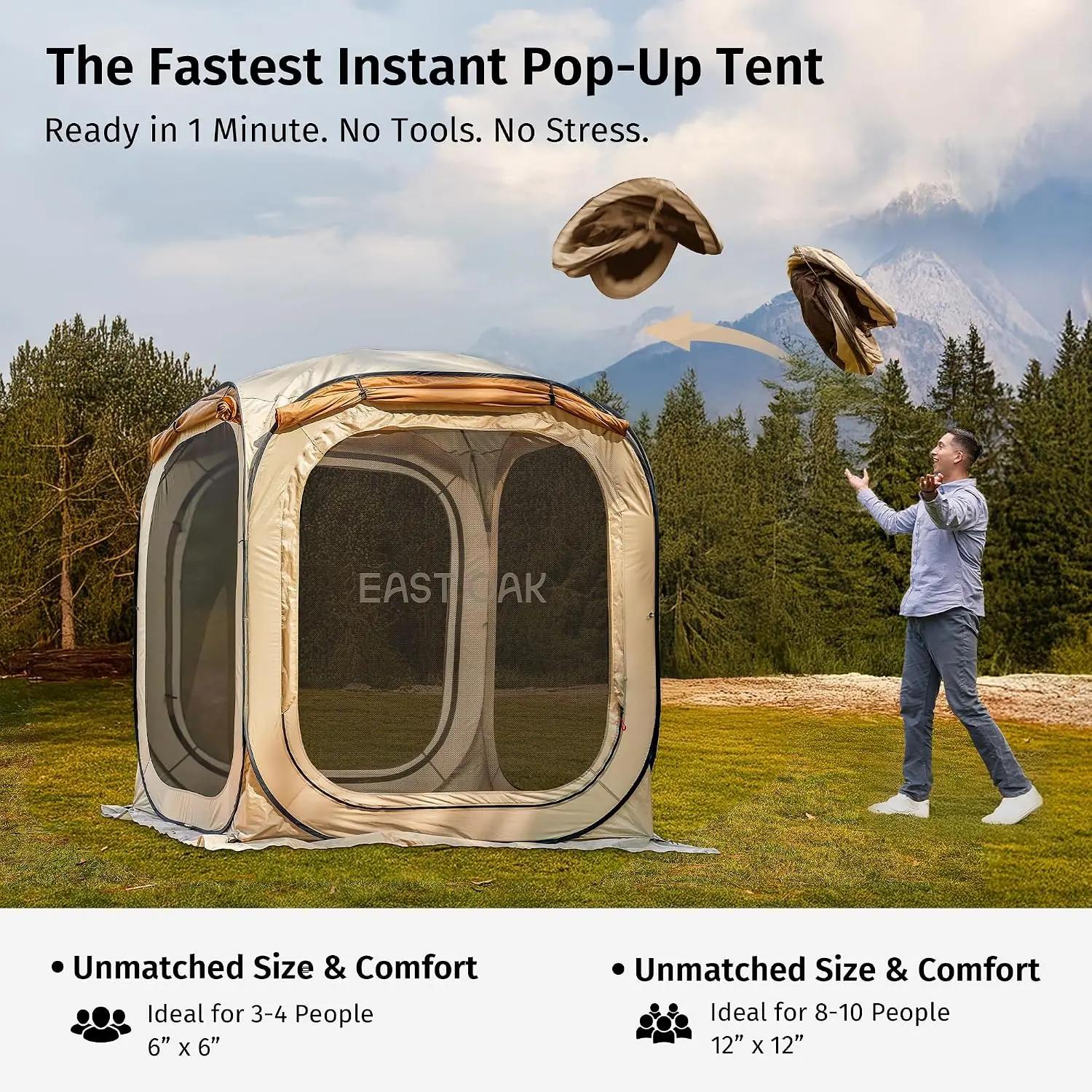 6x6 Foot Pop Up Canopy Mesh Outdoor Screen House 4 Sunshades Instant Portable Carry Bag Gazebo Camping Patio Beach Beige